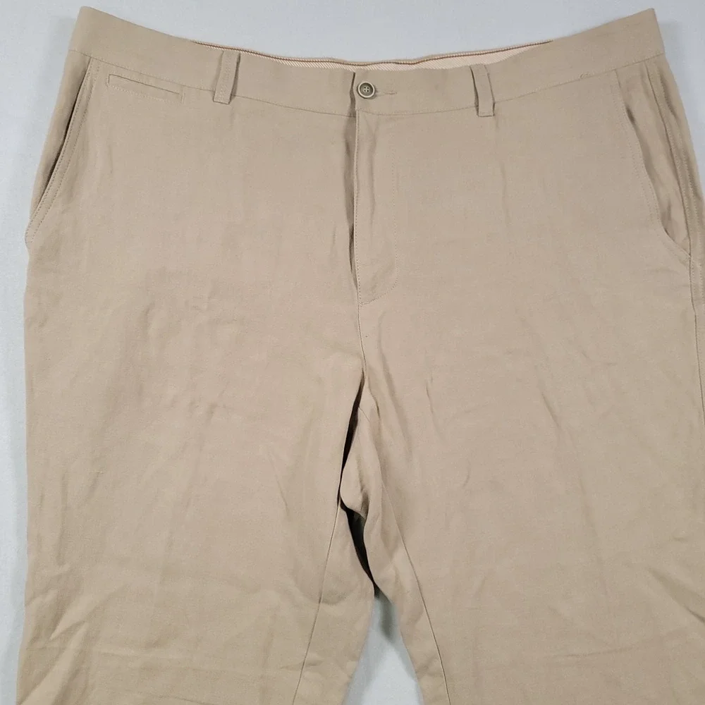 Tommy Bahama Brosnan Pants Mens 40x30 Khaki Linen Silk Flat Front Chino Coastal
